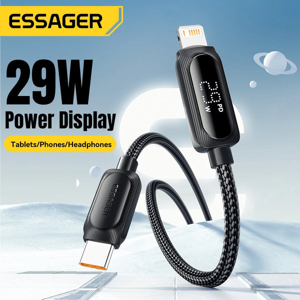 ខ្សែសាក USB Essager សម្រាប់ iPhone 14 13 12 11 Pro Max XS PD 29W សាកថ្មលឿន Type C ទៅ Lighting Data Cord