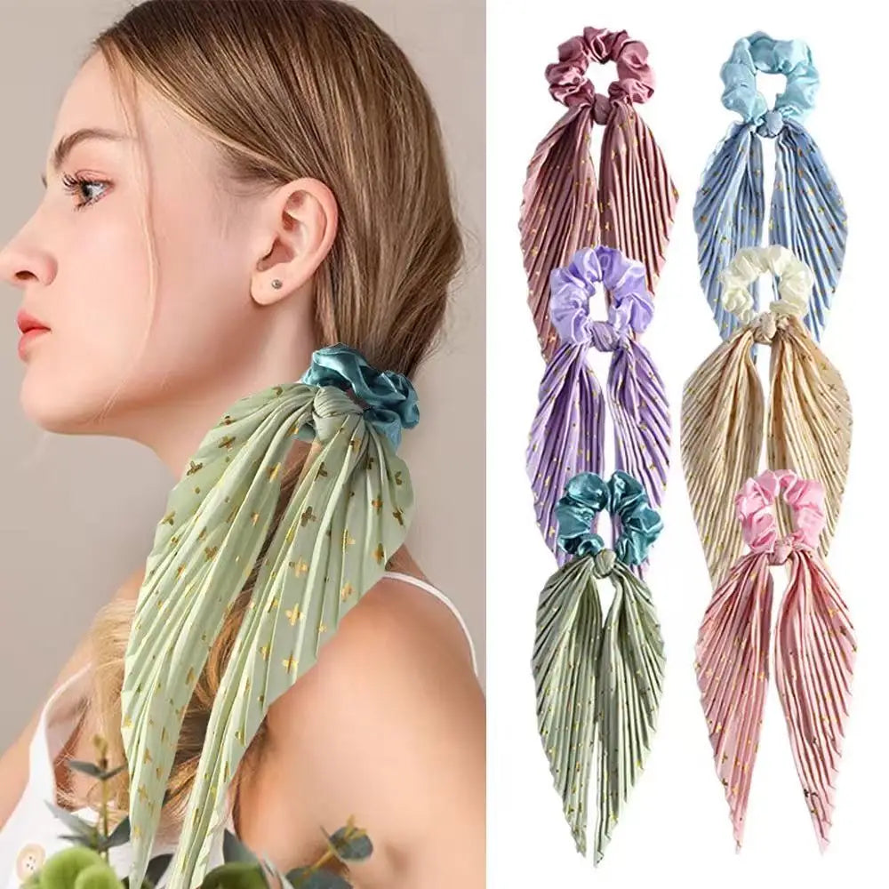 Handmade Vintage Ribbon Scrunchies Elastic Long Streamer Hair Ties Women Ponytail Hair Accessories Wholesale