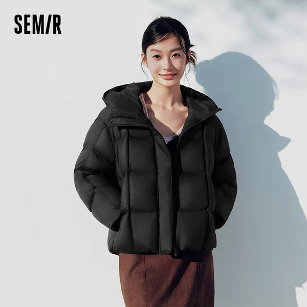 អាវក្រៅ Semir សម្រាប់ស្ត្រី ៩០ ភាគរយ ធ្វើពីរោមចៀម ធន់នឹងទឹក ធន់នឹងប្រេង ធន់នឹងស្នាមប្រឡាក់ ធន់នឹងកម្ដៅ ធន់នឹងកម្ដៅ មានក្រណាត់ការពារឋិតិវន្ត ថ្មីឆ្នាំ ២០២៦