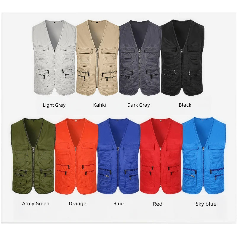 Male Outerwear Vest Thickened Zipper Work Vest Custom Printing Logo Multi-Pocket Activity Vest Team Workwear 9 Colors