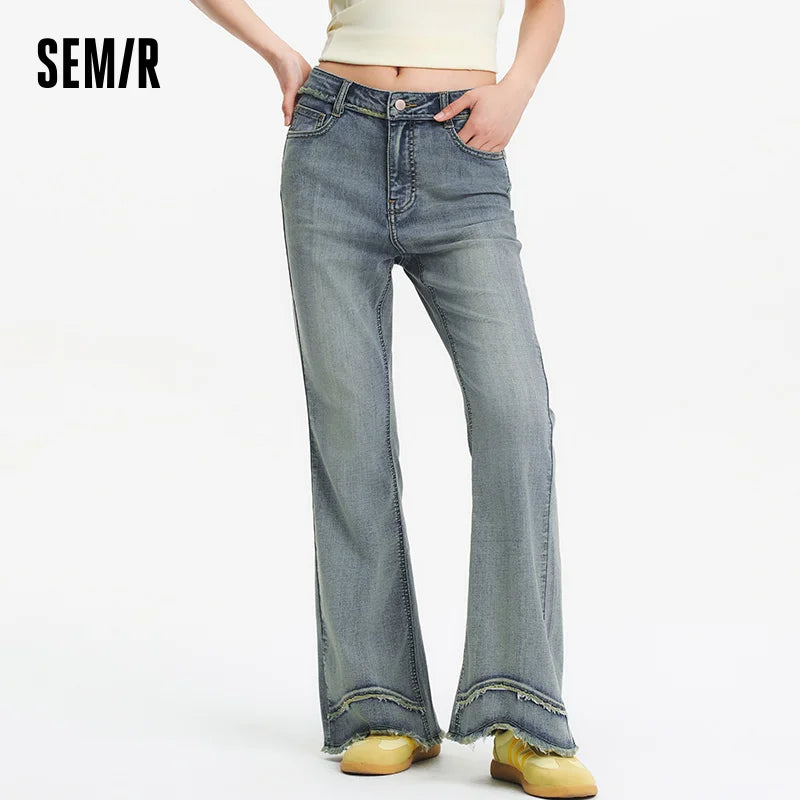 Semir Women Jeans Frayed Stylish Leg Lengthening Vintage Trendy Street Flare 2026 Fashion Casual Daily Wear