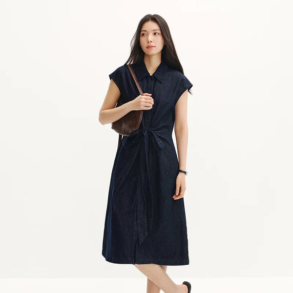 រ៉ូបស្ត្រី Semir Denim Knot Waist Cinching Bow Cool Feeling Stylish Design Midi 2026 Summer Casual Fashion Top