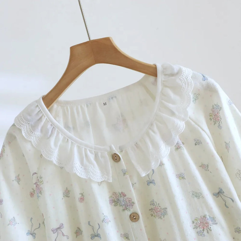 Thin Loungewear Women Pajamas Cardigan O-Neck Short Sleeve Shorts Two Piece Set Summer Comfortable Home Clothes Floral Pijama