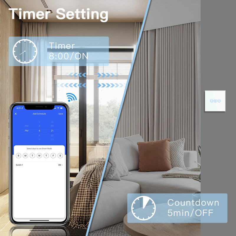 BSEED WiFi Curtain Switch Wireless Smart Touch Switch for Smart Life Tuya Alexa Blind Roller Shutter With Neutral Line