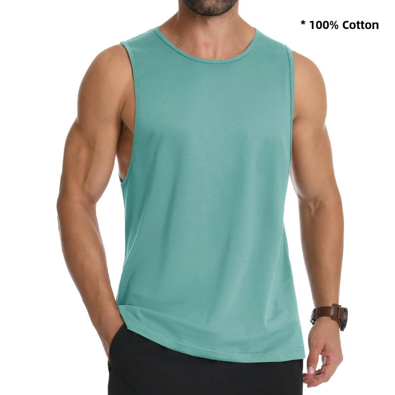 TACVASEN Cotton Fitness Wide-Armhole Muscle TANK TOPS Sleeveless T-shirts Mens Gym Workout Trainning Vests Casual Tee Shirt Tops