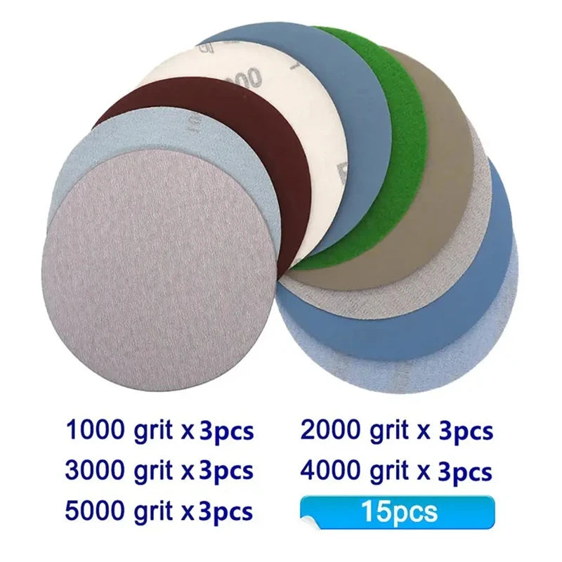 SEAMETAL 15PCS 125mm Inches Grit 1000 2000 3000 4000 5000 Sanding Discs Hook Loop Sandpaper Round Disk for Car Accessories