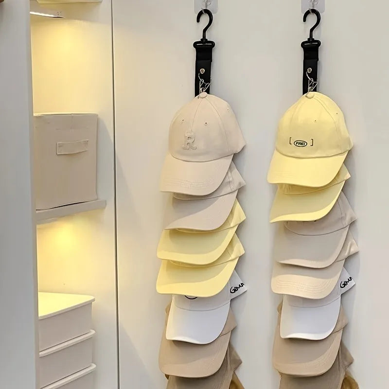 1pc MultifunctionalHat Rack with 8 Clips, Holds 16 Baseball Caps,for Hats Clothes,Space‑Saving Storage for Wardrobe Home Use