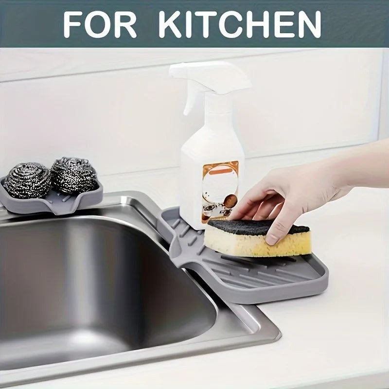 1pc Silicone Kitchen Sink Organizer Tray, Soap Dish Holder With Drain Tip,Water-Resistant Countertop Storage Accessory.