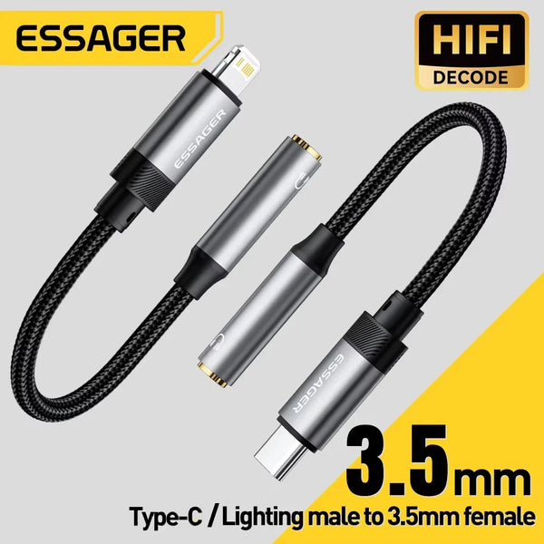 ខ្សែ Essager Type C ដល់ 3.5mm Jack AUX សម្រាប់ iPhone 15 Samsung MacBook Lighting ទៅ 3.5mm Headphone Audio Adapter សម្រាប់ iPhone 14 13