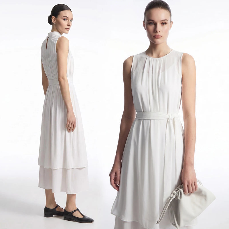 Amii Chiffon Women's Dress 2026 Summer New Tie Neck Spaghetti Strap Two-Piece Set Holiday Casual Slip Dress for Women 12652076