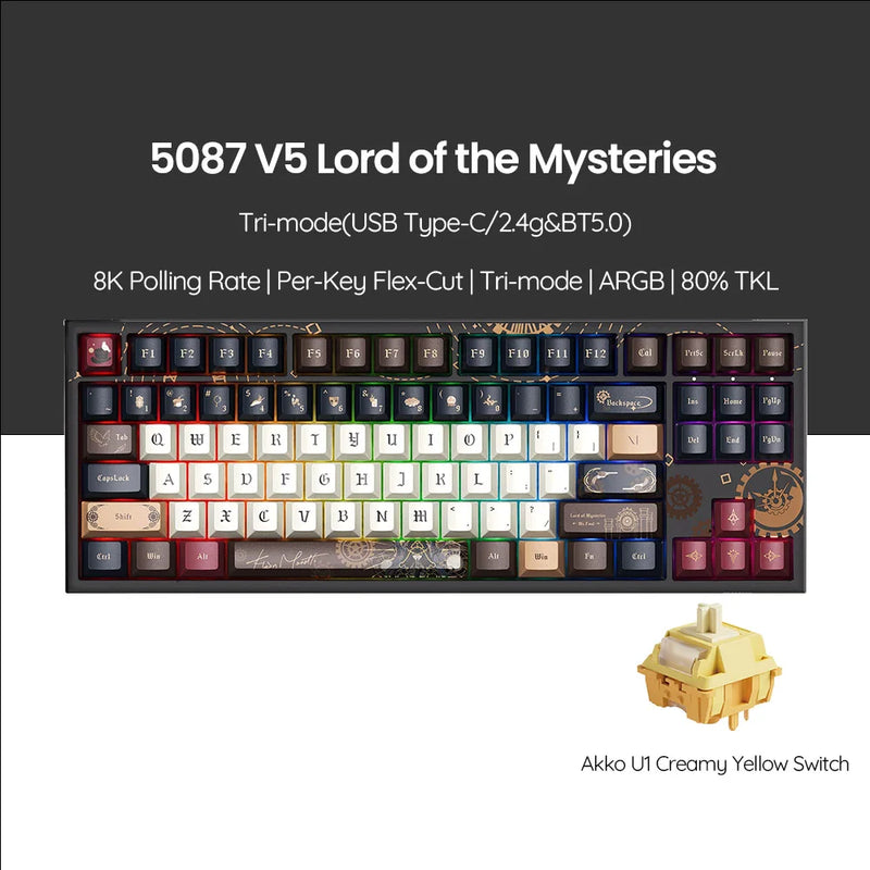Akko 5087 V5 Mechanical Keyboard TKL 88 Keys Per-Key Flex-Cut Hot-swappable ARGB 8K Polling Rate Wireless Custom Gaming Keyboard