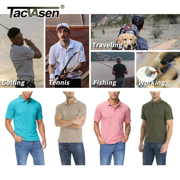 TACVASEN Summer Quick Dry Polos T-shirts Mens Breathable Sport Hiking Tee Shirts Casual Golf Polos T-Shirt Work Tops With Pocket