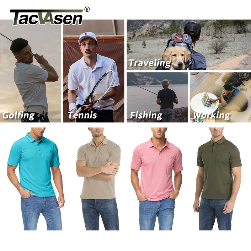 TACVASEN Summer Quick Dry Polos T-shirts Mens Breathable Sport Hiking Tee Shirts Casual Golf Polos T-Shirt Work Tops With Pocket