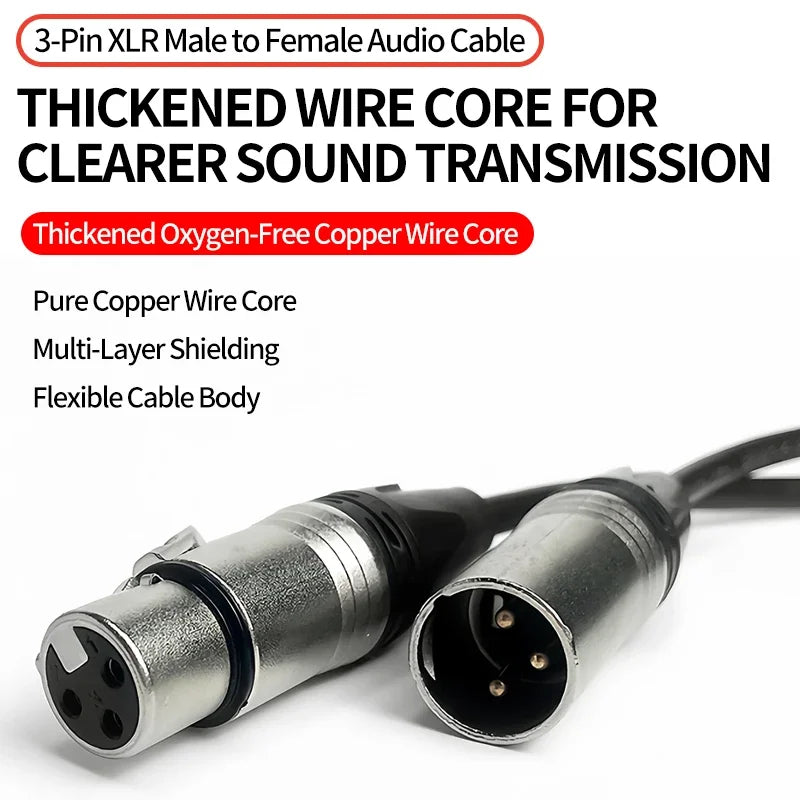 1M/2M/3M/5M/10M Gold-Plated 3-Pin XLR Male to Female Audio Cable - 3X0.75mm² (3X18AWG), Professional Use
