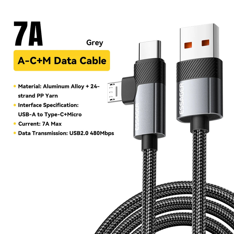 Essager 2 in 1 USB C Cable 65W PD Fast Charging Type C/USB A To Micro Cable For iPhone Samsung Xiaomi Huawei Redmi iPad Macbook