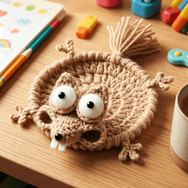 1pc Handmade Crocheted Squirrel Coasters,Suitable for Parties,Family Dinners, Desk Decor, Holiday Table Setting -Fun Gift.