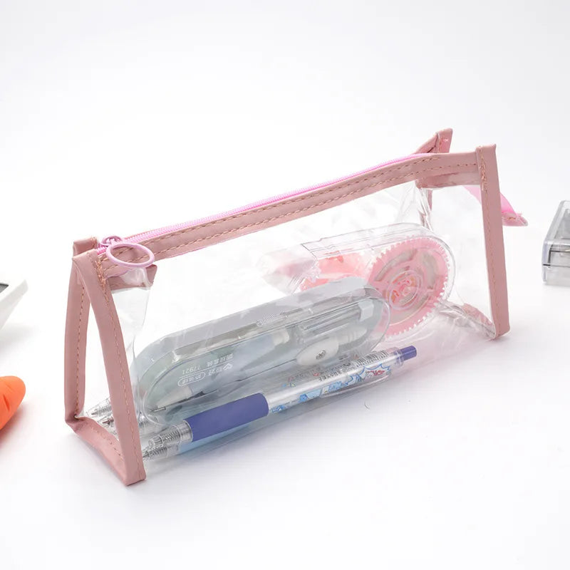1pc Transparent Triangle Pencil Case, PVC Large-Capacity Storage Bag, Exam Pencil Zipper Stationery Pouch, Pencil Pouch