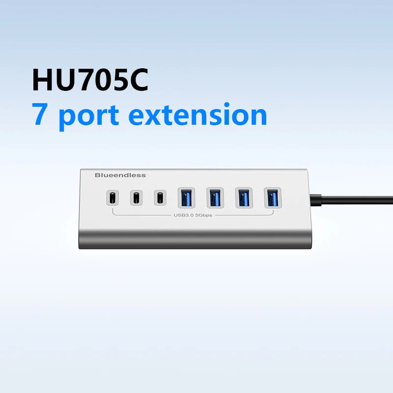 មជ្ឈមណ្ឌល USB3.0 ឥតខ្សែ 7 ច្រក 10 ច្រក USB C Hub 10 ក្នុង 1 អាលុយមីញ៉ូម Splitter Split Switch Adapter អាដាប់ទ័រថាមពល 12V សម្រាប់កុំព្យូទ័រ Macbook