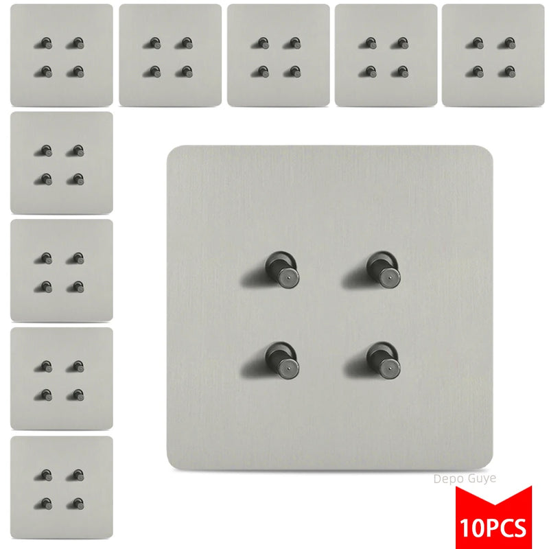 Toggle Retro Switch Panel 1/2/3/4 Gang 2Way Silver Gray Brushed Stainless Steel Antique Wall Metal Lever Light Switch 5/10 PCS