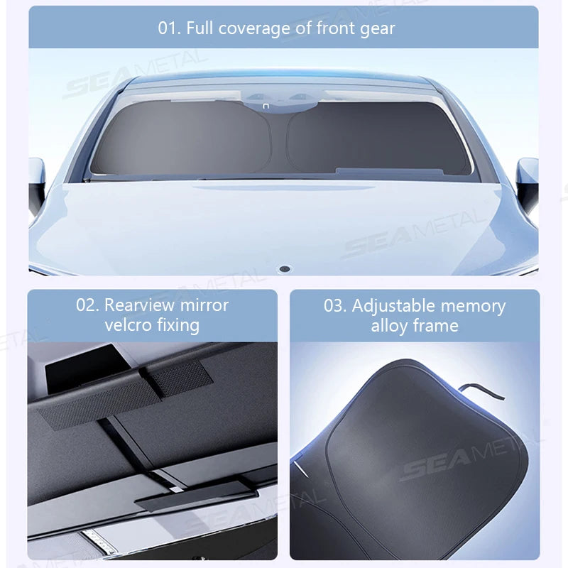 SEAMETAL Car Windshield Sunshade Cover Foldable Car Front Window Sun Shade 99.95% UV Block Protection UPF2000+ Car Curtain Cover