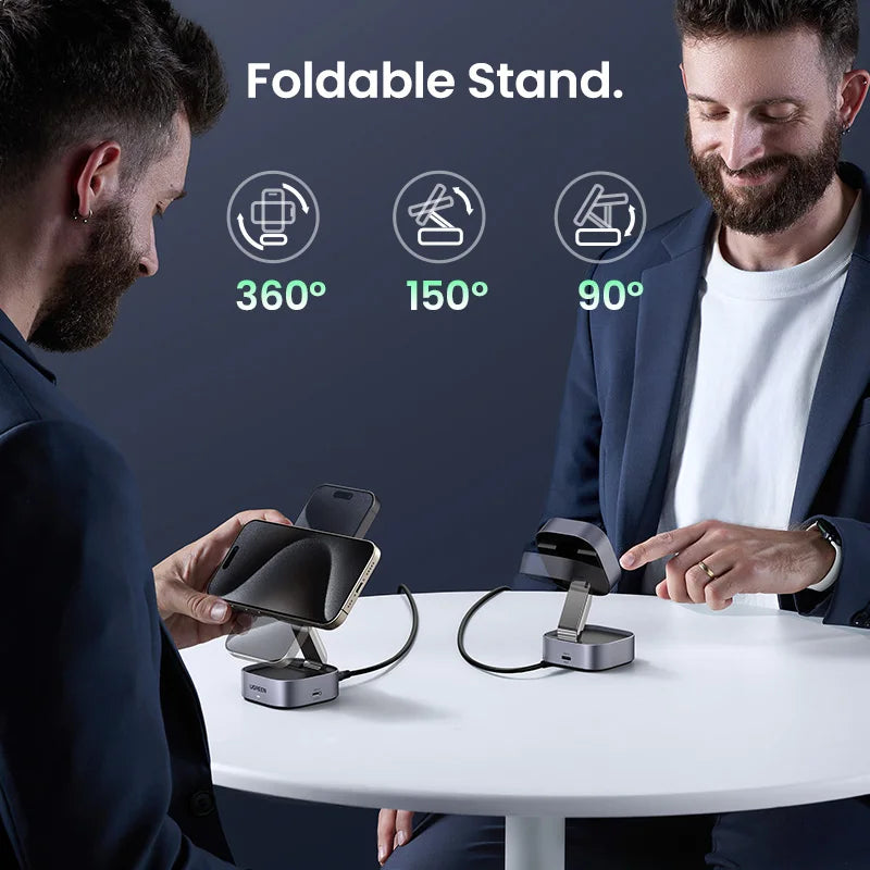 UGREEN Qi2 15W Magnetic Wireless Charger Stand 2-in-1 Charging Stand For iPhone 16 17 Pro Max/AirPods For MagSafe Fast Charger