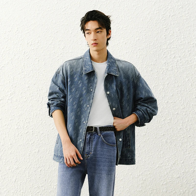 Semir Textured Jacket Men Spring Jacquard Denim Vintage Washed Loose Casual Fashion Personality Stylish Top