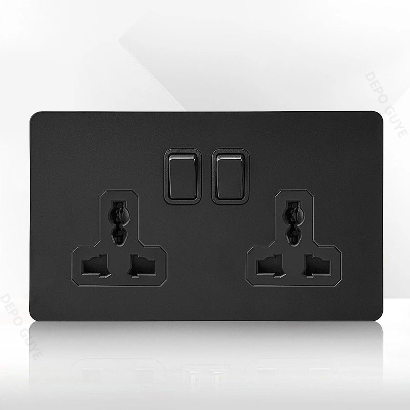 Retro Light Switch Lever Wall Power ON OFF Socket Panel,EU RU FR Black Stainless Steel Dual Usb Outlet  1-4Gang 1/2Way Switch