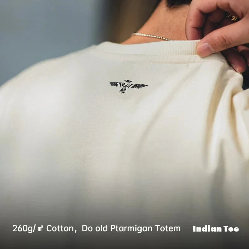 Maden Summer Short Sleeve T-Shirts for Men 100% Cotton Vintage Indian Eagle Feather Bird Print Tees Casual Loose Fit Tops