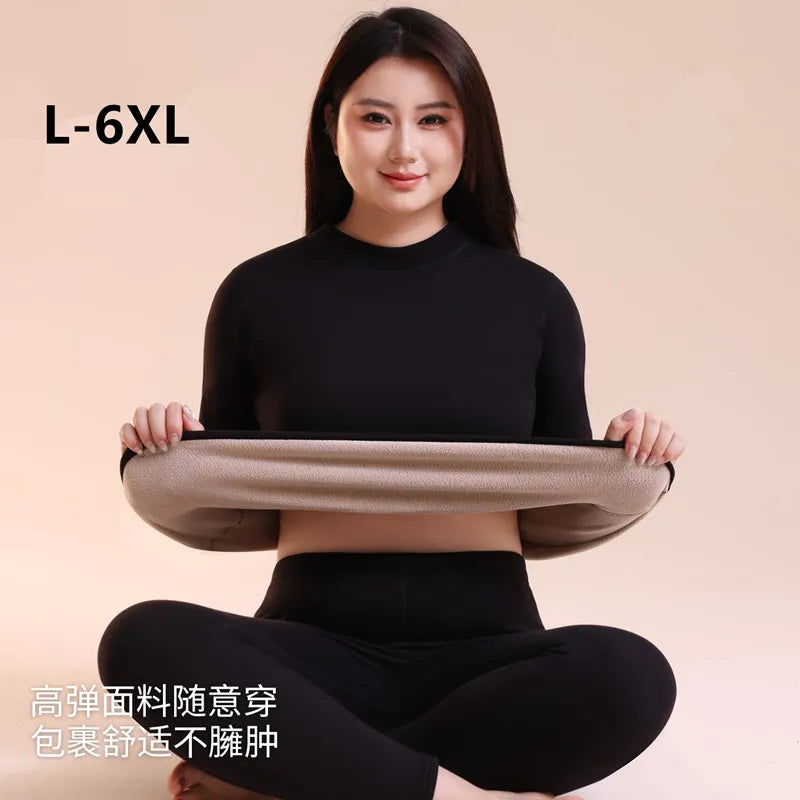 Autumn Winter New Arrival Plus Size Thermal Underwear For Women Nightwear Home Suit Thick Fleece Double Lining Warm Pajamas Set