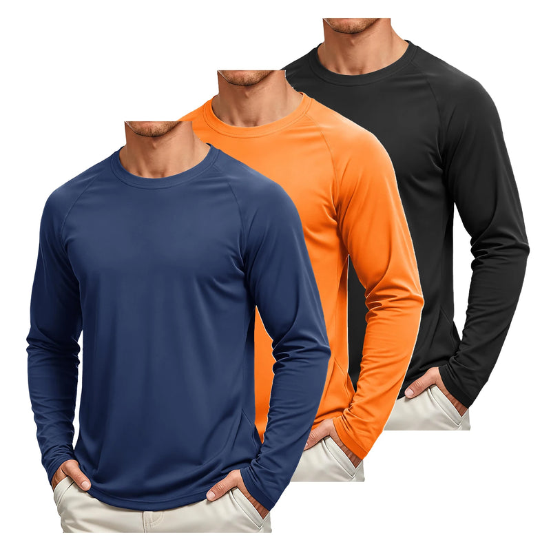 TACVASEN 3 Pcs Men's Long Sleeve Shirts UPF 50+ Sun Protection Dry Fit Shirt Lightweight Workout Athletic T-Shirt Rash Guard Tee