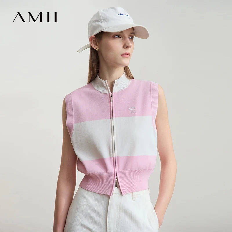 អាវក្រៅថ្មី AMII សម្រាប់នារី រដូវក្តៅ ឆ្នាំ២០២៥ អាវក្រៅដៃខ្លី ឆ្នូតៗ មានខ្សែរ៉ូត ម៉ូដសាមញ្ញ បែបប៉ាក់ខ្លី សម្រាប់នារី 12542184