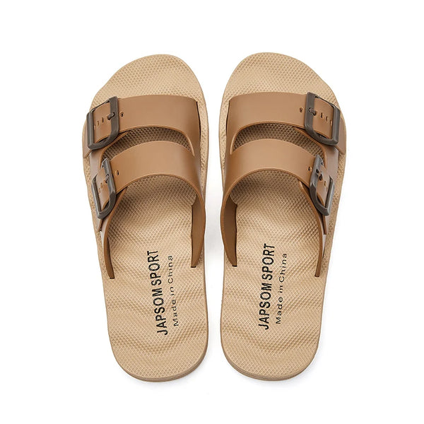 Men's Adjustable Double Buckle Slide Sandals EVA Comfort Flat Slides Non Slip Casual Slippers for Indoor Outdoor Beach Shower