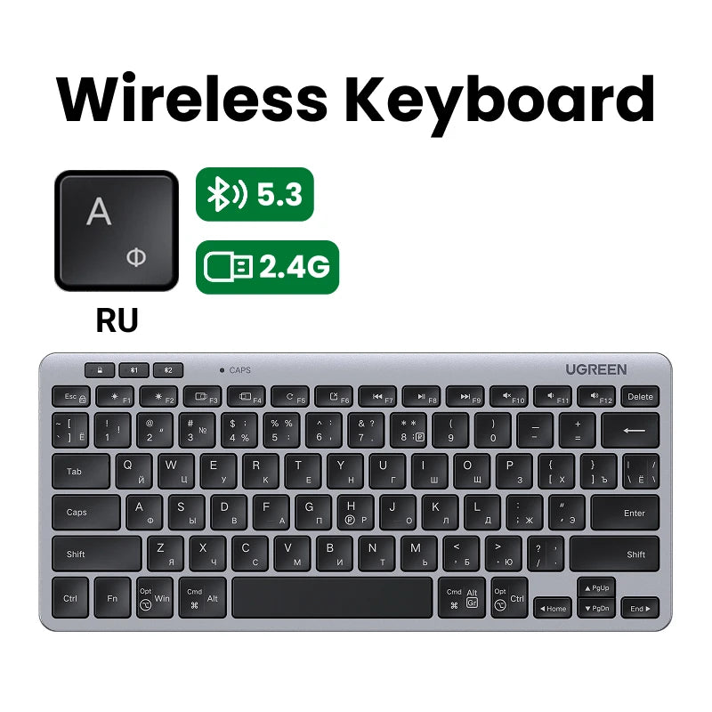 UGREEN Wireless Keyboard Bluetooth 5.3 & 2.4G Wireless Russian/EN 78 Keycaps For MacBook iPad PC Tablet