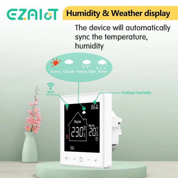 ឧបករណ៍បញ្ជាសីតុណ្ហភាព Tuya WiFi 220V អេក្រង់ LCD អេក្រង់ប៉ះ ឡចំហាយឧស្ម័ន ឧបករណ៍បញ្ជាសីតុណ្ហភាពកំដៅជាន់អគ្គិសនី Smart Life Alexa