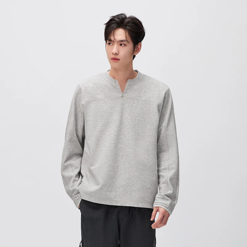 Semir Men Tshirt Long Sleeve Half Placket Textured Crew Neck Knit 2026 Autumn Couple Letter Print Casual Top Daily Wear