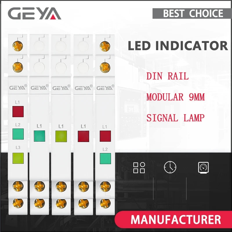 ភ្លើងសញ្ញា GEYA Din Rail 230V ភ្លើងសញ្ញា LED ពីរ ភ្លើងសញ្ញាម៉ូឌុល ភ្លើងសញ្ញា LED ពណ៌ក្រហម បៃតង លឿង