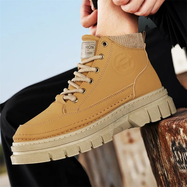 Men's boots four seasons new soft sole anit-slip high top casual boots fashion youth Joker outdoor Thick sole sports work boots