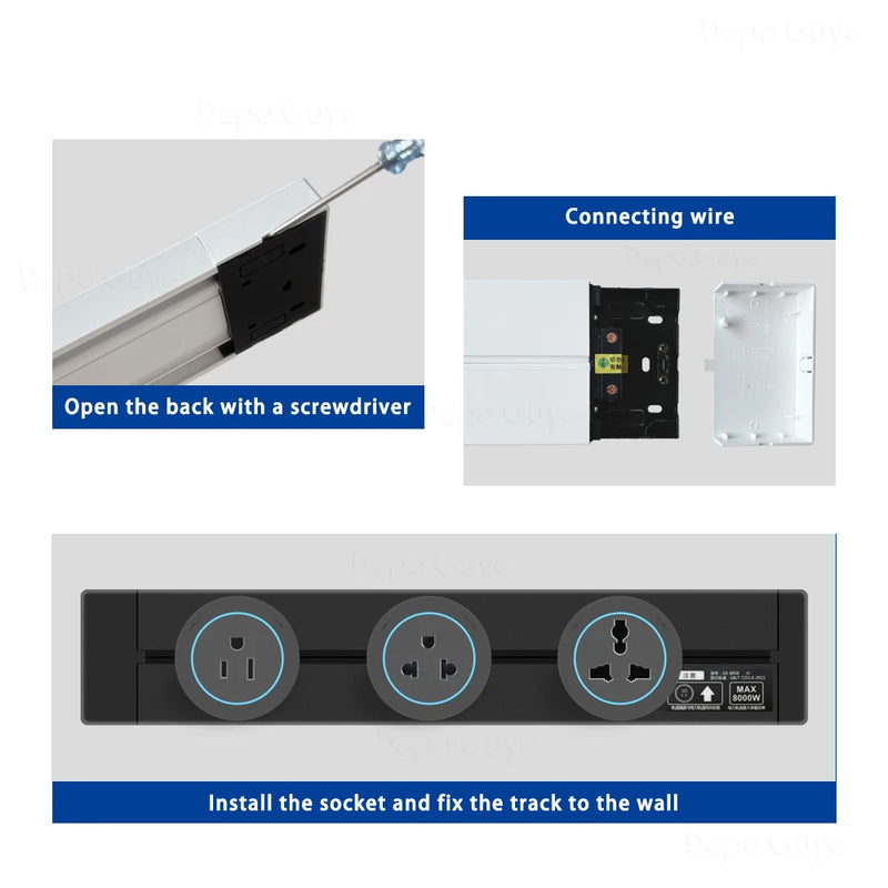 Power Track Socket EU/France/Italy/Israeli/UK/US Home Kitchen Romovable Adapterr Plug With USB Type-c Universal Outlet