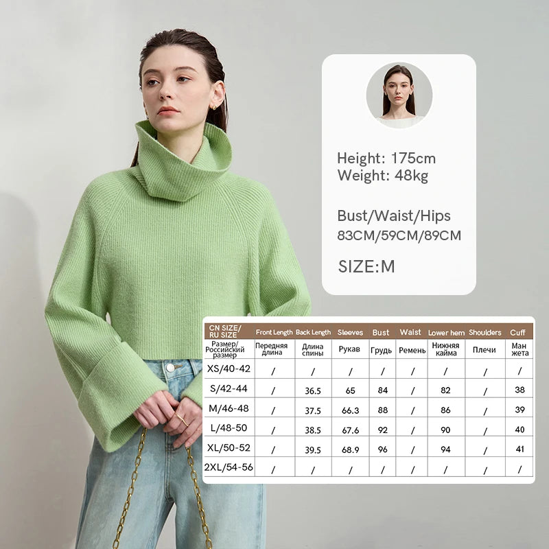 AMII Women's Sweater 2026 Winter New Turtleneck Long Sleeves Short Sweater Women's Loose Versatile Knitting Tops Ladies 12544012