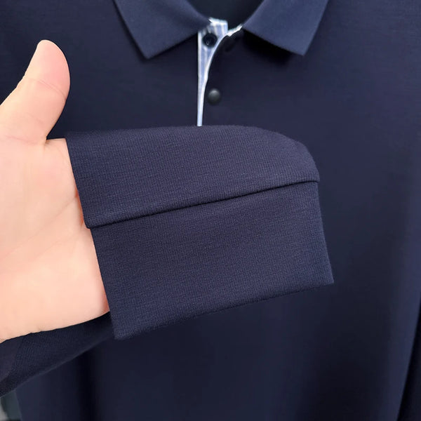 100%Cotton Man Long Sleeved Polo Shirt Lapel Button Exquisite Letter Embroidery Autumn Winter New Business Casual Men's Clothing