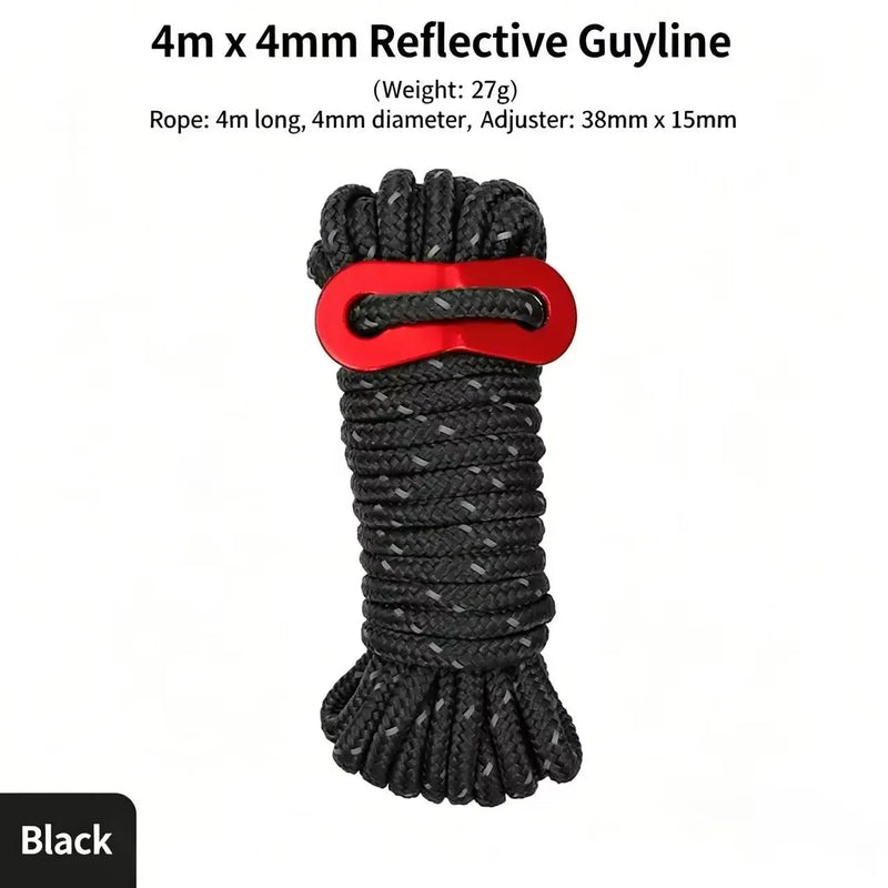 4m Outdoor Reflective Rope Wind Rope Buckle for Umbrella Tent Fixing Skylight Night Light Camping Adjustment Buckle
