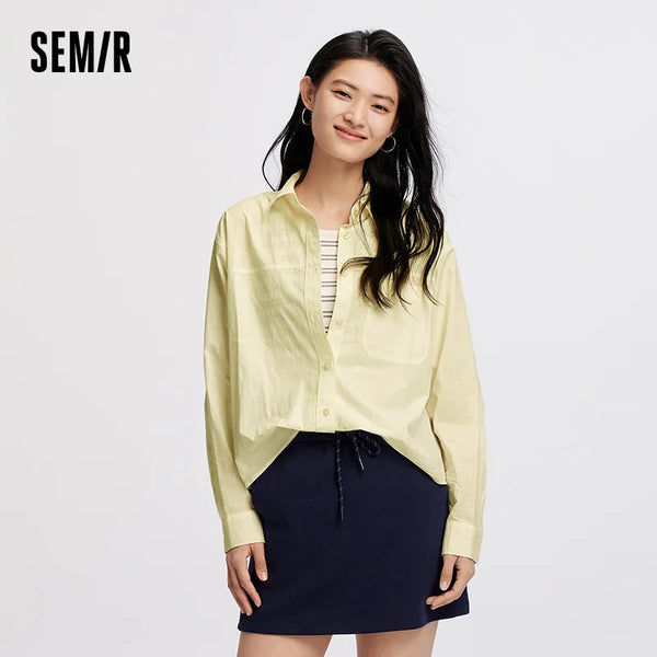 អាវស្ត្រី Semir ឆ្នូតៗ អាវធំ អាវកាក់ខ្លី ស្ទីលធម្មតា រដូវស្លឹកឈើជ្រុះ អាវស្រទាប់ ពាក់ប្រចាំថ្ងៃ 2026