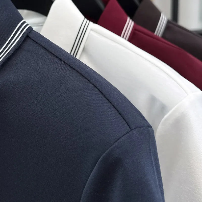 100% Cotton  Men's Premium Zip-Up Polo Shirt – 7A Antibacterial, Quick-Dry Business Casual