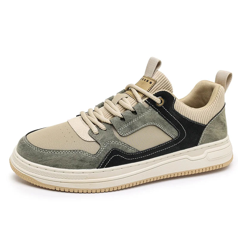 Mens Board Shoes 2025 New Fashion Lace Up Leather Commuting Snug Four Season Board Shoes Breathe Anti Slip Casual Sports Shoes