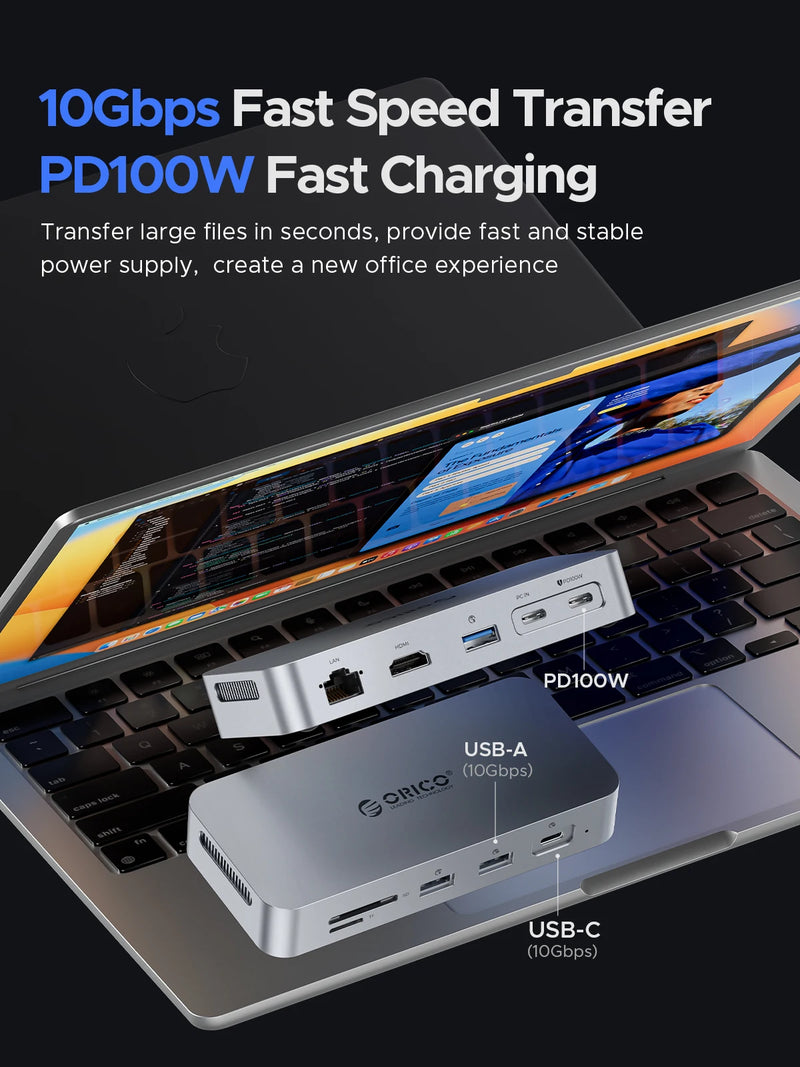 ORICO DataLink PSSD 2TB External SSD Docking Station Type C to HDMI-compatible Adapter 4K@60Hz USB3.2 Gen2 HUB for MacBook