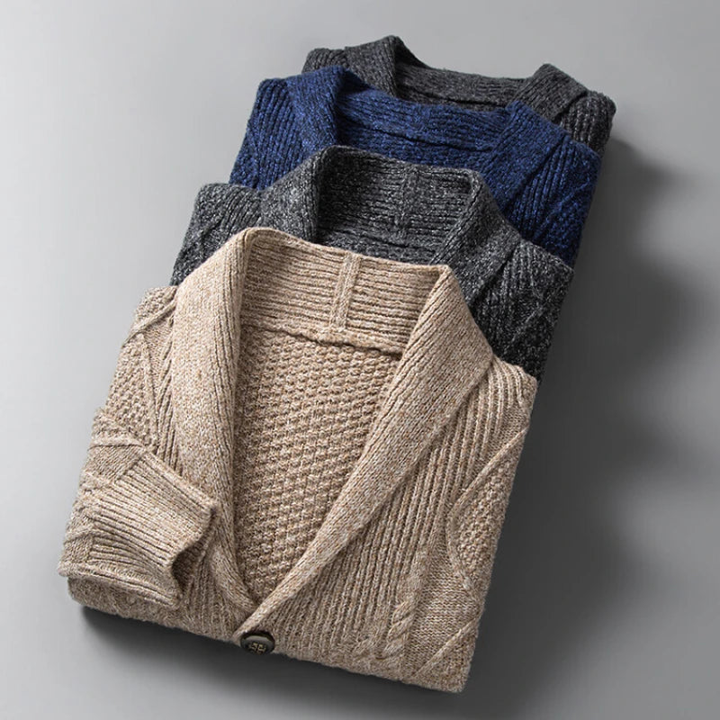 New Men's Knitted Cardigan, Youth Lapels Long Sleeve Coat, Men's Sweater Casual, Camel Black Gray Warm Sweater