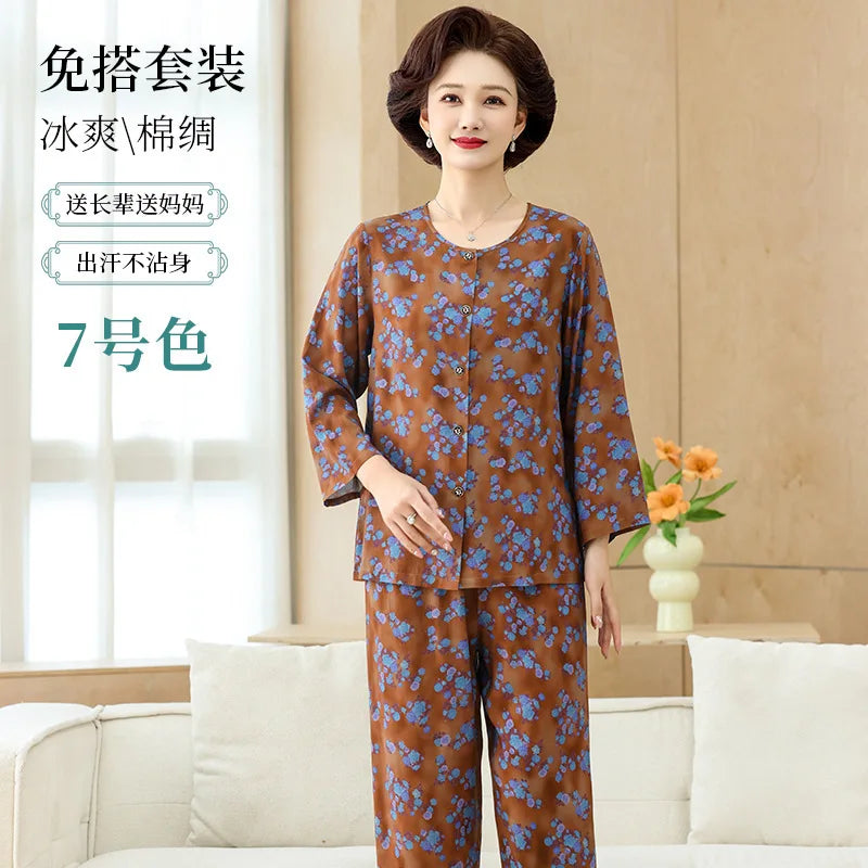 Middle-aged XL-4XL LARGE Home Wear Nightwear for Women Pajamas Floral Spring New Long Sleeve Pyjamas Set Woman Night Clothes