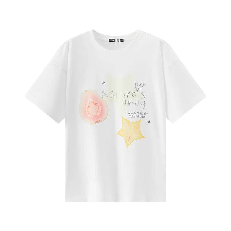 Semir Women Tshirt Cotton Hot Drilled Fruit Pattern Midi Length Loose Pullover Lazy Sweet 2026 Summer Casual Top