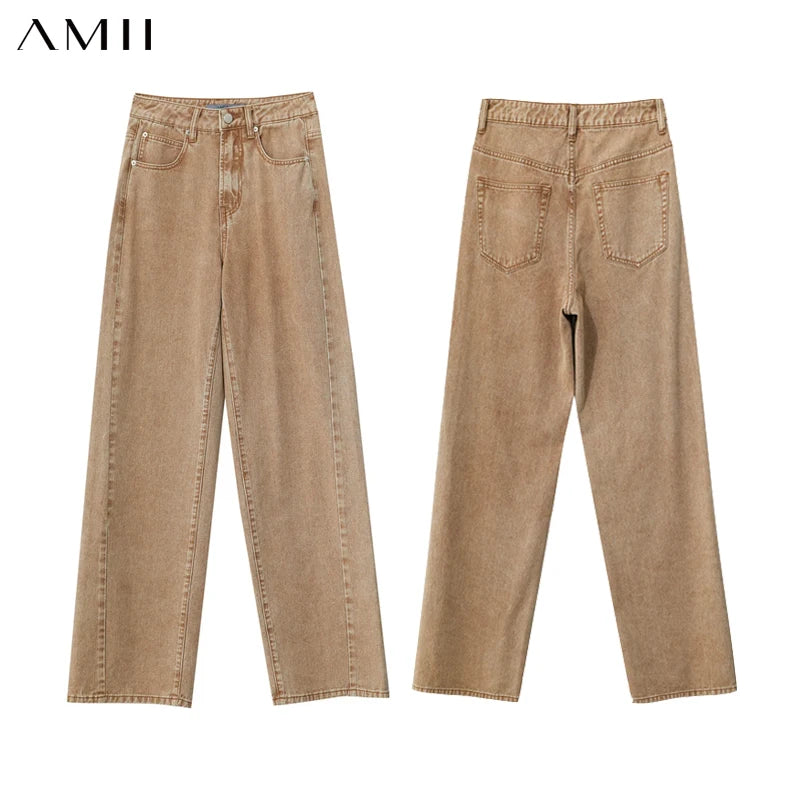 ខោខូវប៊យ Amii Minimalism សម្រាប់នារី 2024 រដូវស្លឹកឈើជ្រុះ ខោខូវប៊យថ្មី ខោខូវប៊យធម្មតា ខោជើងវែងរលុងត្រង់ ទាន់សម័យ 12443249