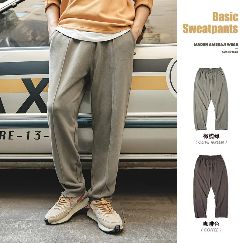 ខោ Maden Retro Tapered Three-Dimensional Cut Rolled Edge Knitted Pants Elastic Waist Casual Pants Spring and Autumn Men
